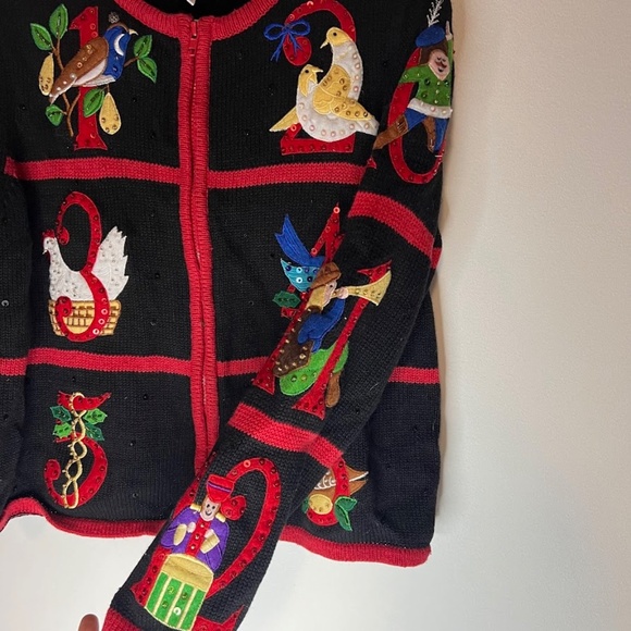Vintage 12 Days of Christmas Cardigan Ugly Xmas Sweater - Picture 5 of 7